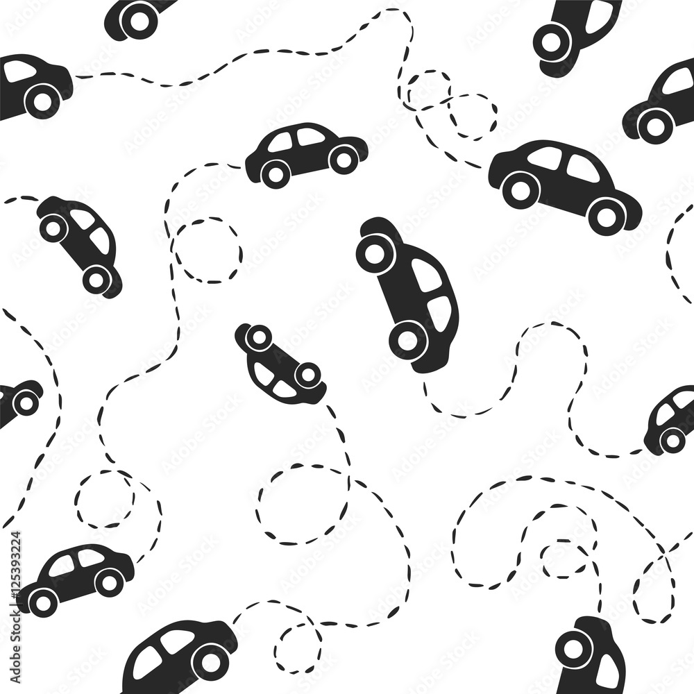 Seamless pattern - cars. Black on white
