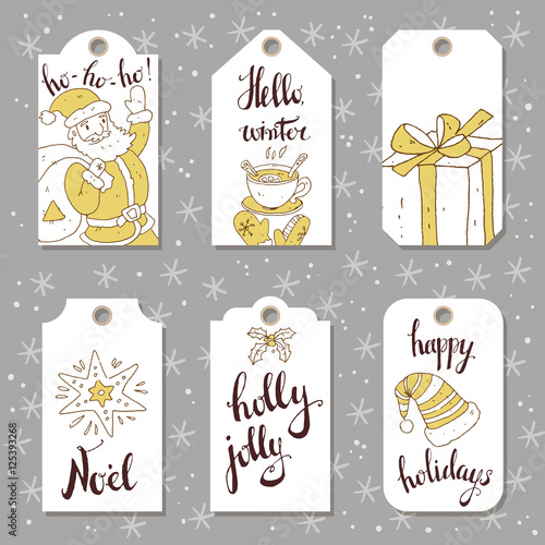Collection of Christmas and New Year cute ready-to-use gift tags