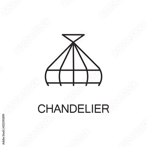 Chandelier flat icon. High quality outline pictogram of element for interior. Vector line illustration of chandelier for web design or mobile app. Button and symbol for design visit card, logo.