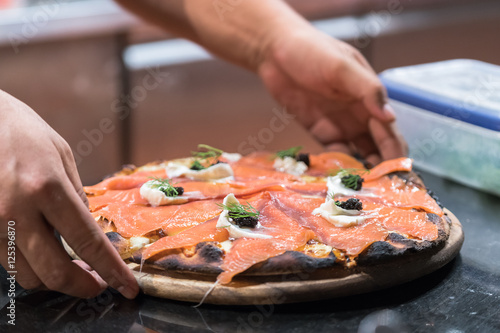 Pizza with salmon 