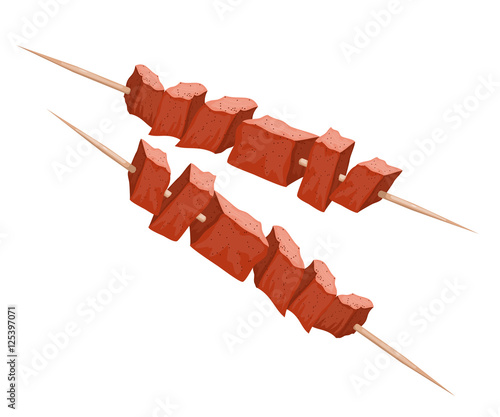 Vector illustration of kebab on wood skewers. Meat on the grill.
