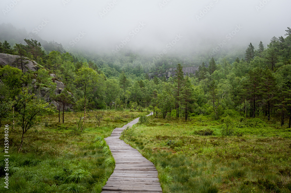 Hiking route to famous Prekestolen rock Hiking route to famous Prekestolen rock