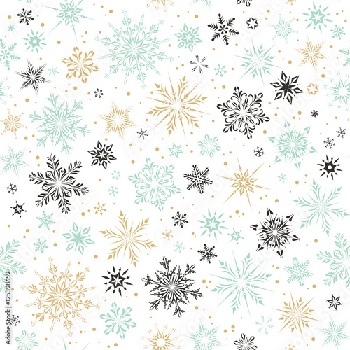 Seamless Snowflakes Mint Gold