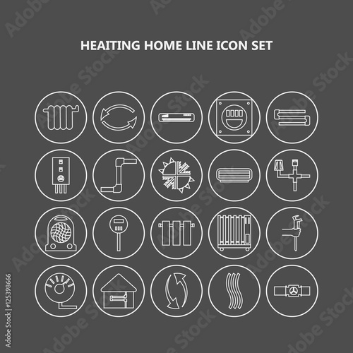 Set of line icons heating home.