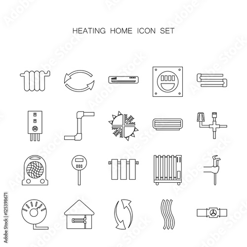 Set of line icons heating home.
