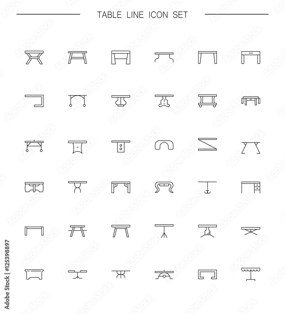 Table line icon set. Table line icon set.