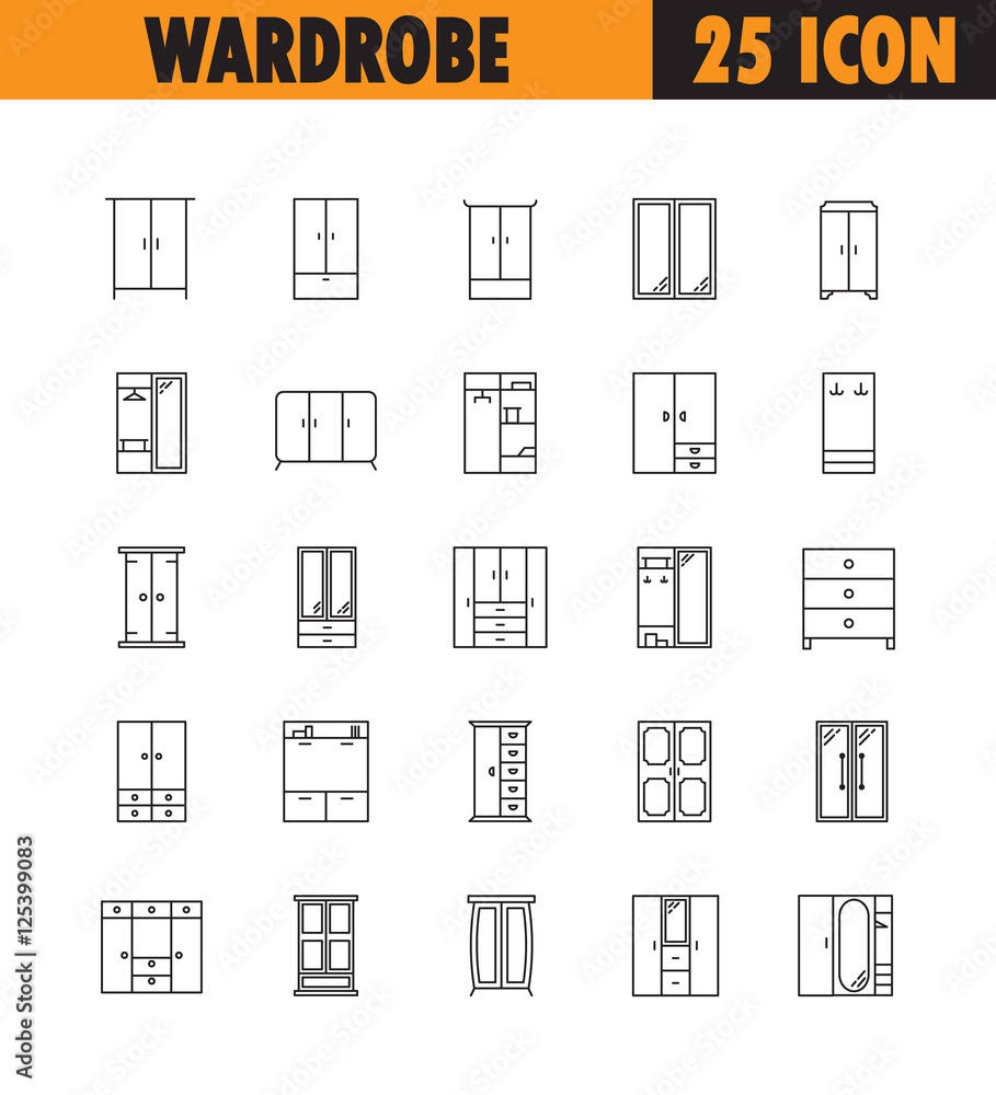 Wardrobe line icon set. Wardrobe line icon set.