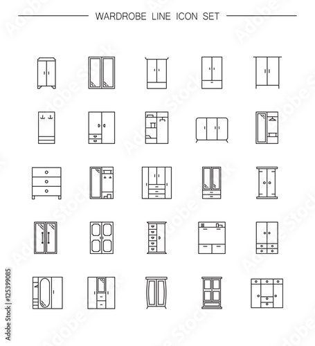 Wardrobe line icon set.