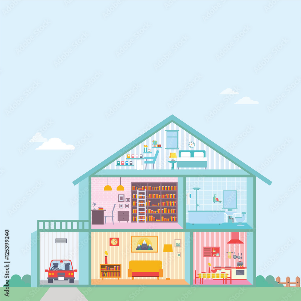 House in Cut Plan Inside Flat Vector Illustration House in Cut Plan Inside Flat Vector Illustration