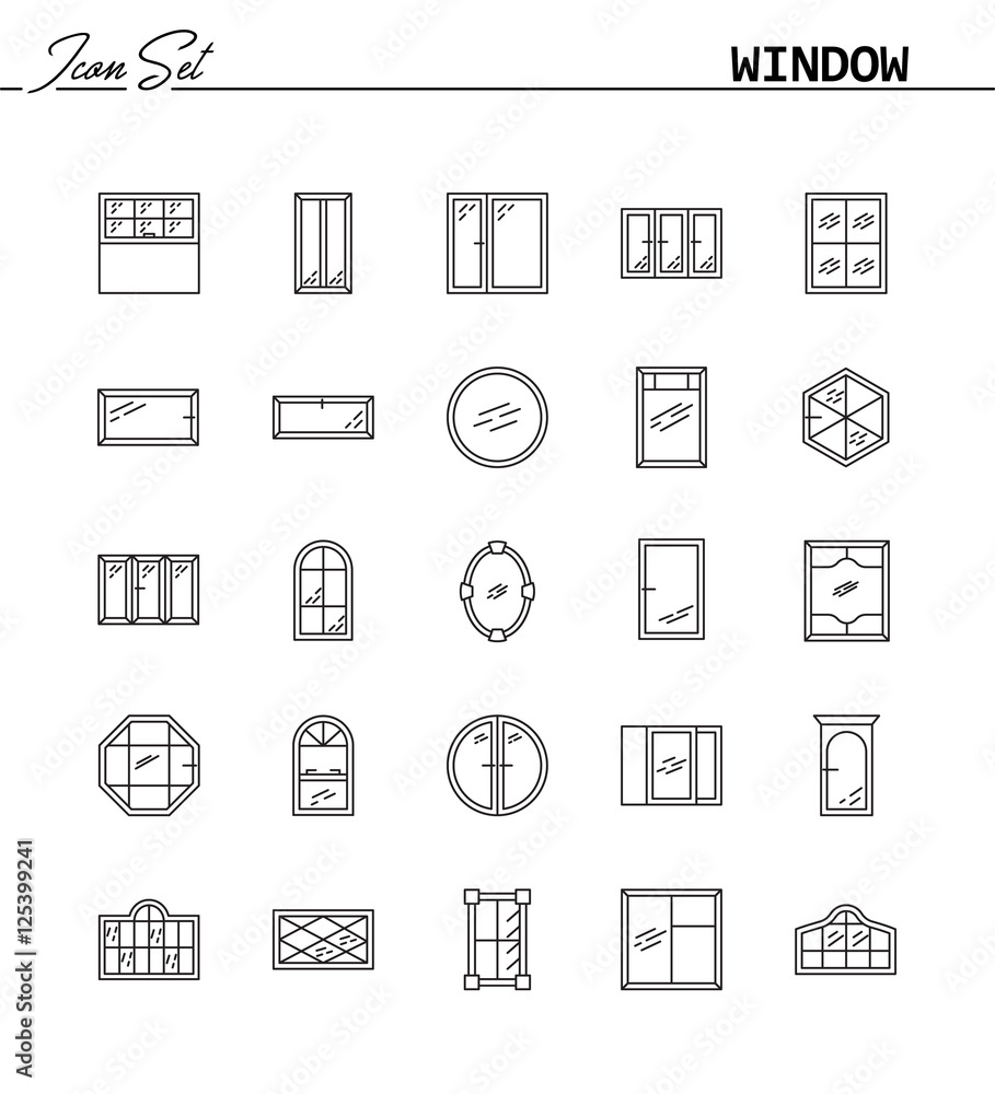 Window line icon set. Window line icon set.
