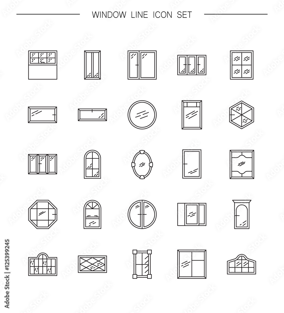 Window line icon set. Window line icon set.