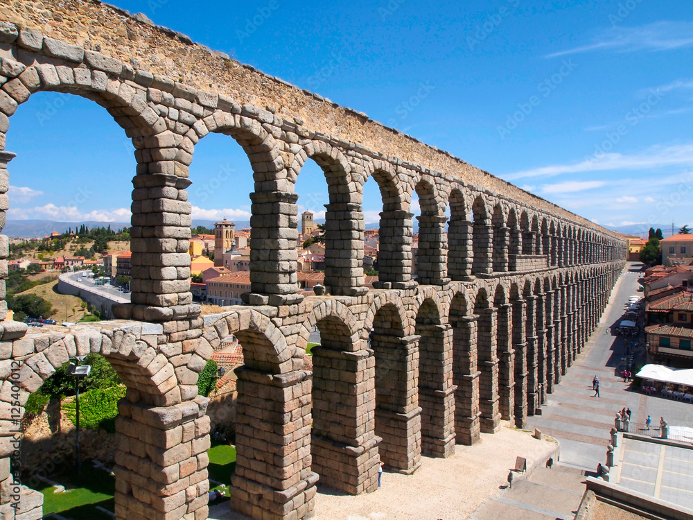The famous ancient aqueduct in Segovia, Spain