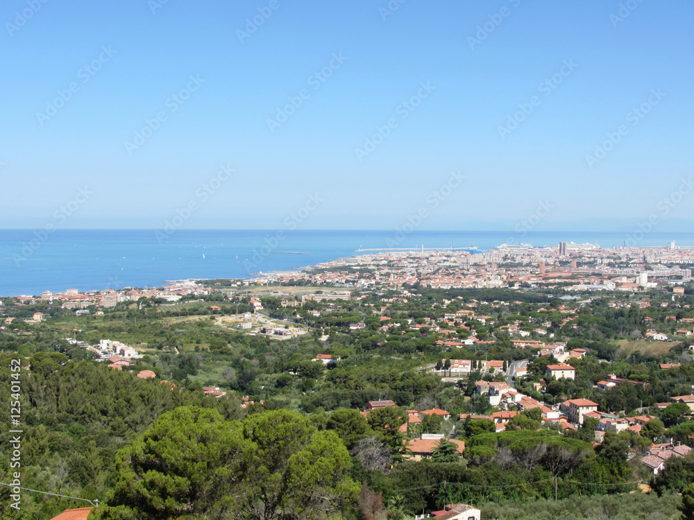 Spectacular aerial panorama of Livorno city made from the nearby hills of Montenero on sunny day, Tuscany Italy Spectacular aerial panorama of Livorno city made from the nearby hills of Montenero on sunny day, Tuscany Italy