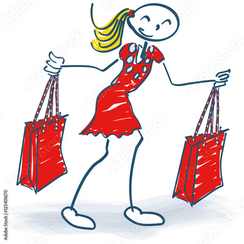 Strichmännchen mit zwei Einkaufstüten beim Shopping