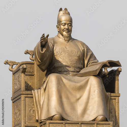 Photography Public Statue of King Sejong, The Great King of South Korea, in