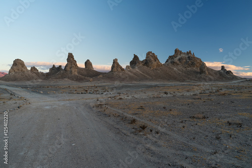 A view at dusk of the landmark Trona Pinnacles located near Death Valley National Park  in California.