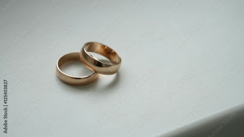 Wedding rings on the white table, background