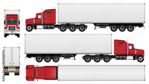 Big truck with trailer vector template. Semi truck isolated on white background. All elements in groups on separate layers. The ability to easily change the color