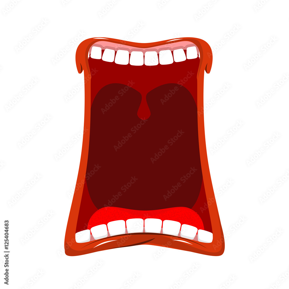 Naklejka premium Open mouth isolated. Teeth and tongue. Hunger. Yawns on white ba