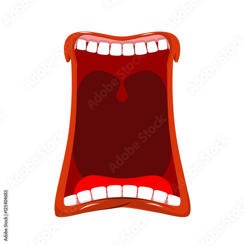 Open mouth isolated. Teeth and tongue. Hunger. Yawns on white ba