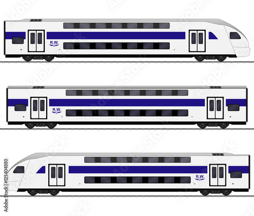 Passenger express train. Railway carriage. double decker