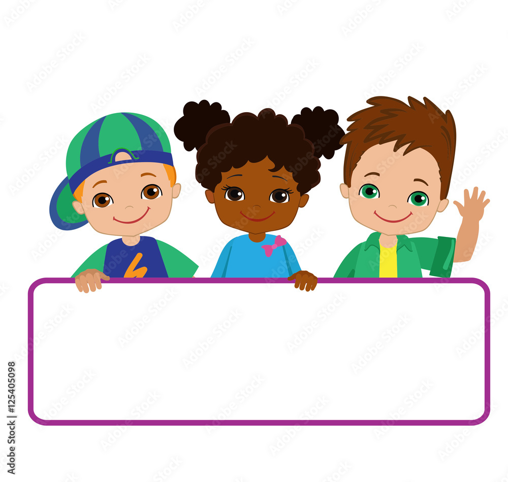 Kids with Signs. Bricht Kids .Frame Board. Clipart. Child meeting frame white board. Kids with Signs. Bricht Kids .Frame Board. Clipart. Child meeting frame white board.