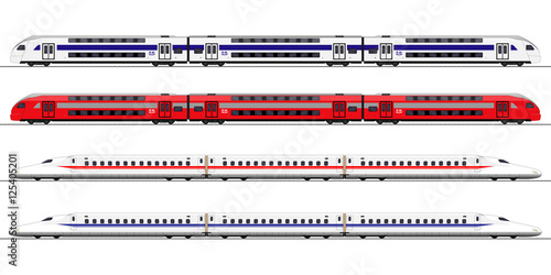 Passenger express train. Railway carriage. set