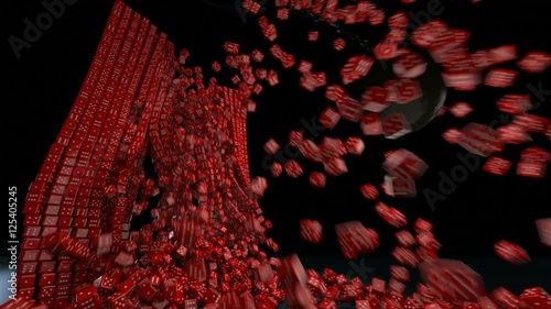 3d rendering of a dice wall demolished by a wrecking ball
