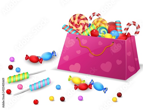 Set of Candies in the bag isolated on white background