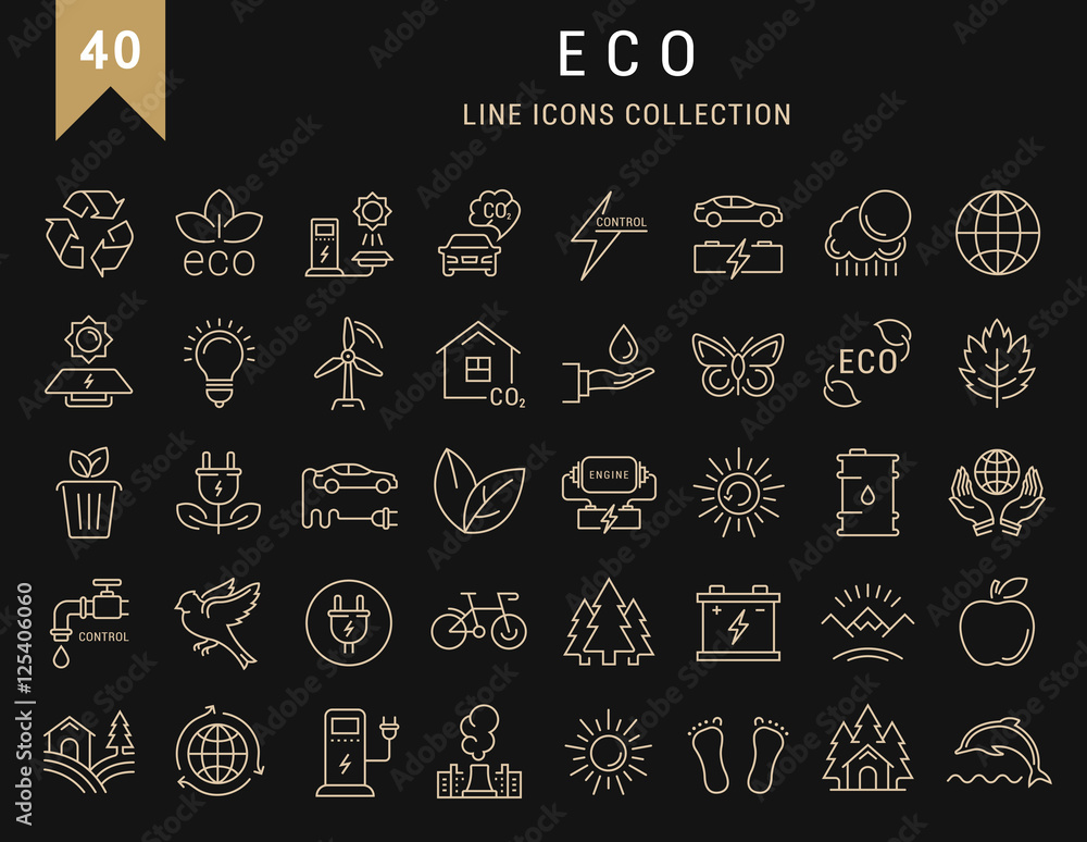 Set Vector Flat Line Icons Eco and Bio Set Vector Flat Line Icons Eco and Bio