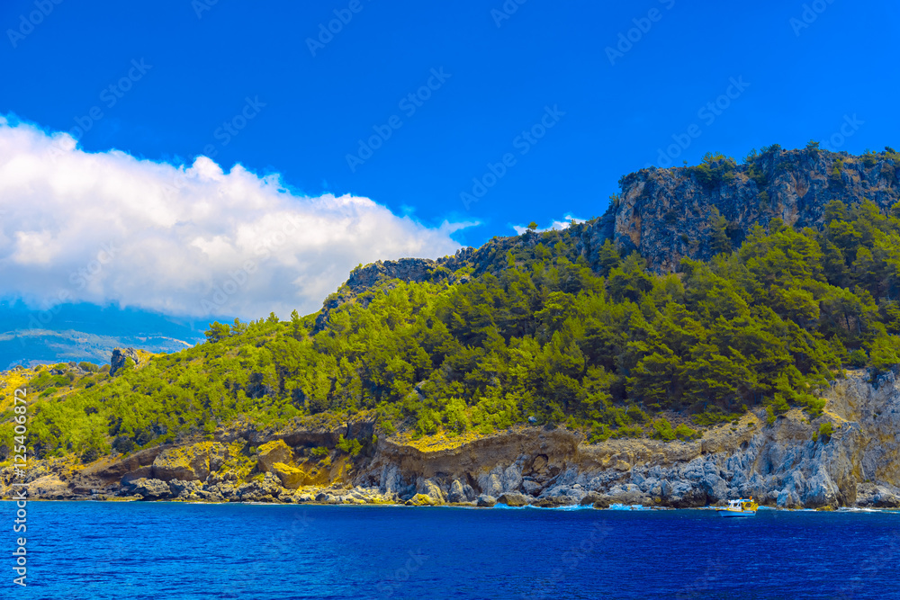 View of rocky seashore of Alanya