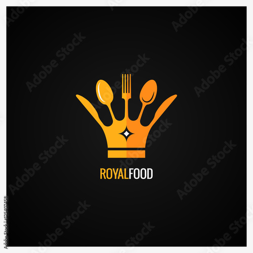 Food Logo . Fork and Knife Crown Background.