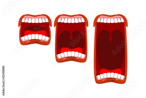 Volume cry. yell level. Stage scream. Open mouth with tongue and