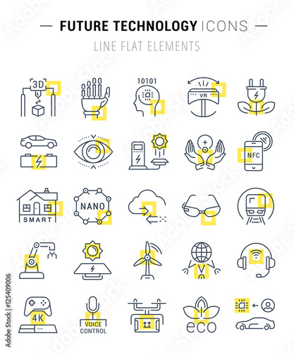 Set Vector Flat Line Icons Future Technology