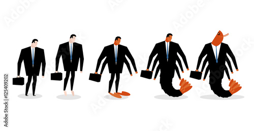 Office degradation. Manager turns into office plankton. Man tran