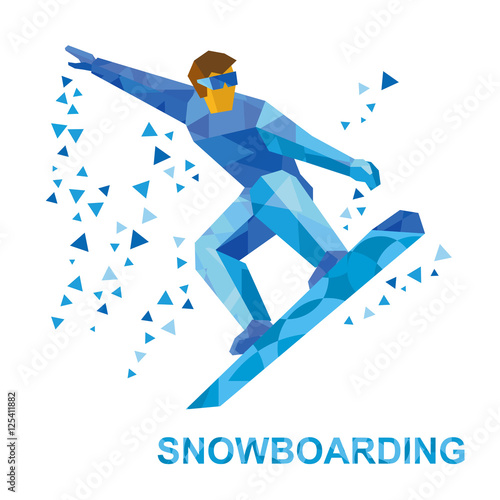 Winter sports - snowboarding. Cartoon snowboarder during a jump. Athlete on snowboard isolated on white background. Flat style vector clip art.