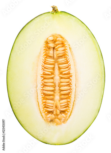 Sliced green melon isolated on white background