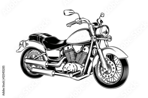 Hand-drawn vintage motorcycle. Classic chopper.