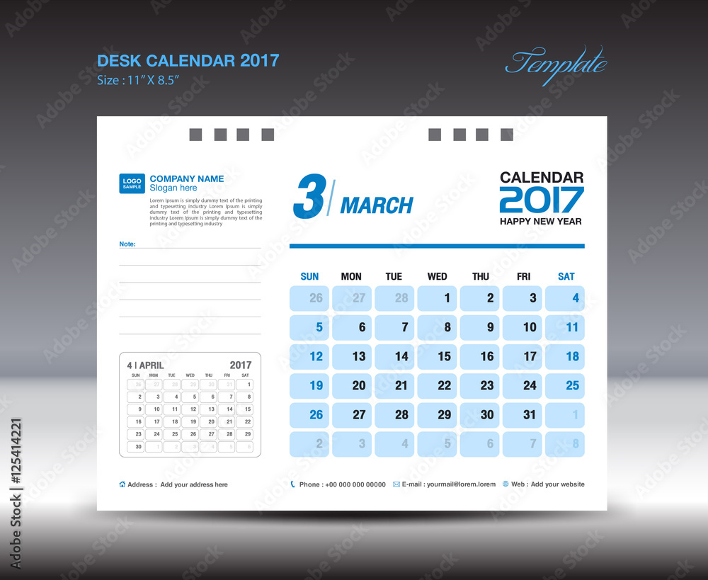 Desk Calendar Template for 2017 Year , MARCH 2017 year Desk Calendar Template for 2017 Year , MARCH 2017 year