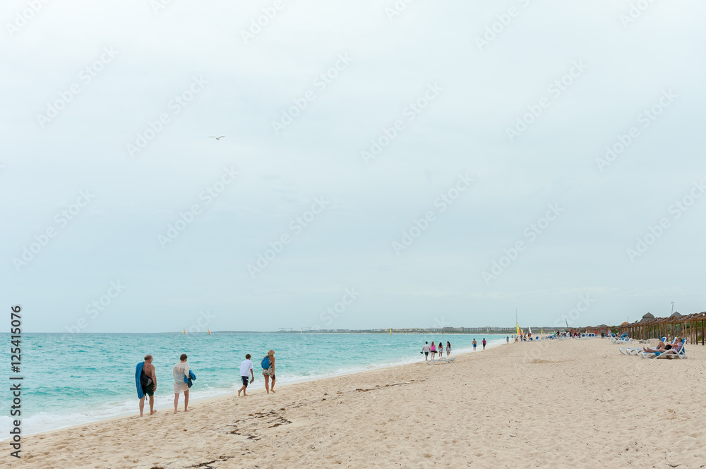 Tourists on beach in Cayo Santa Maria, Cuba
