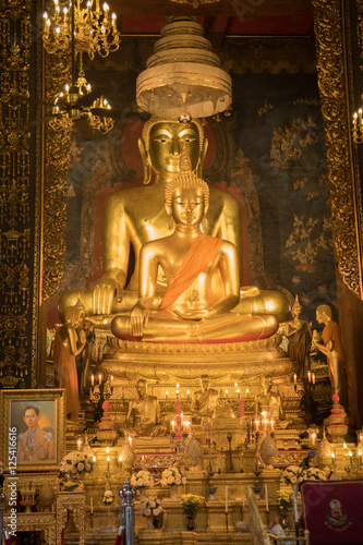 Beautiful of golden Buddha statue and thai art architecture in Wat Bovoranives, Bangkok, Thailand. Photo taken on: October 30, 2016