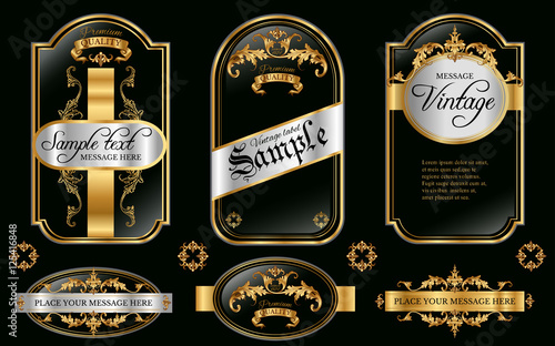 Gold framed black labels