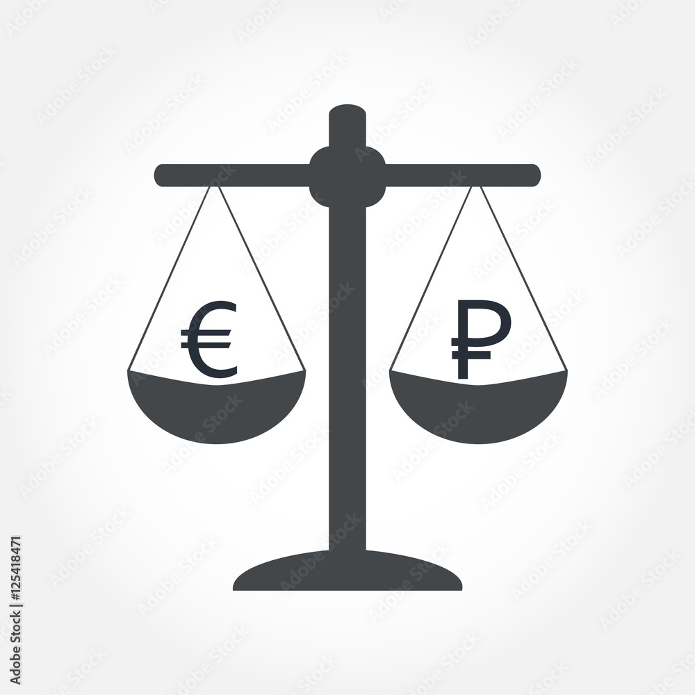 Finance icon. Money currency on scales. Cash balance vector illustration. Finance icon. Money currency on scales. Cash balance vector illustration.