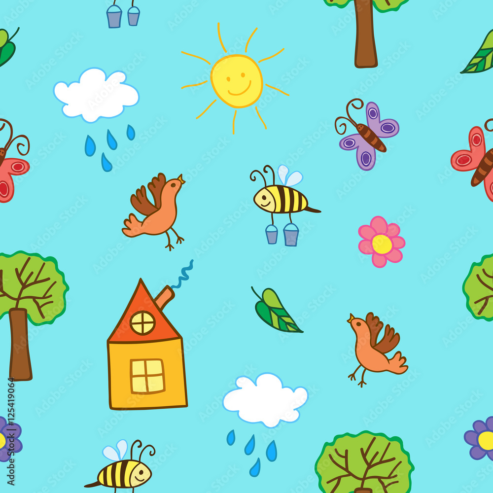 Hand drawn seamless pattern. Summer background. Vector illustration