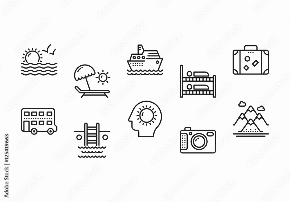 35 Black and White Travel and Tourism Icons Stock Template | Adobe Stock