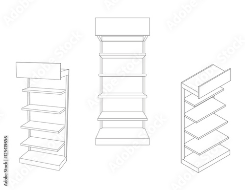 Empty showcase. Isolated on white background.Vector outline illu