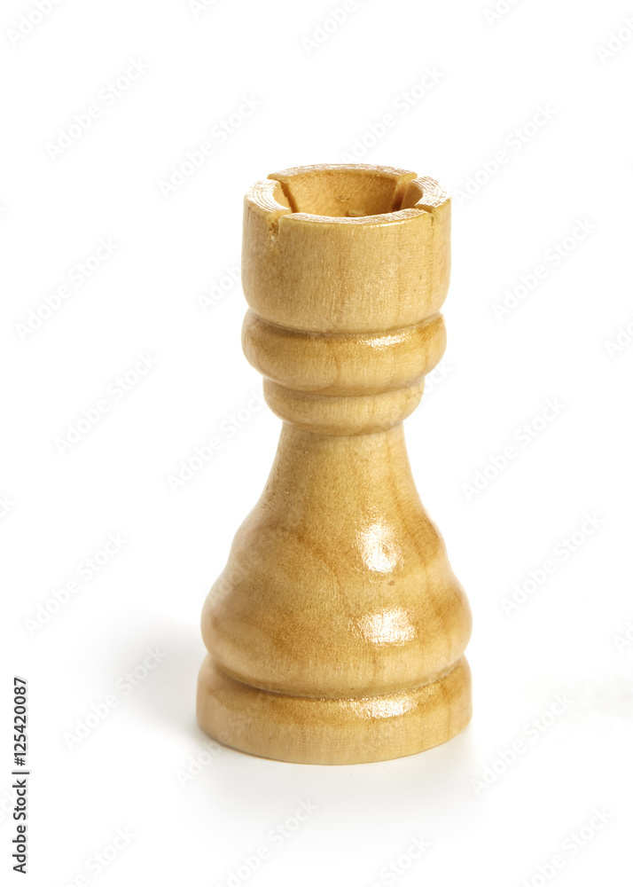 Wooden rook white chess piece