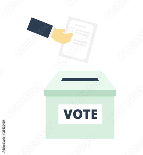Hand Putting Paper in the ballot box - flat vector illustration, vote concept.