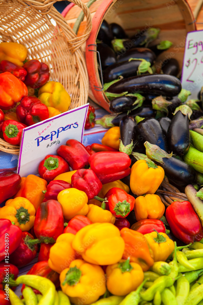 sweet peppers and eggplants, Farmers Market,