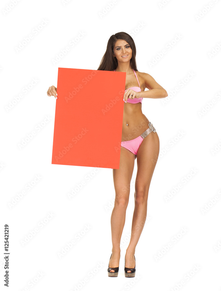 Sexy girl in bikini making an announcent Sexy girl in bikini making an announcent